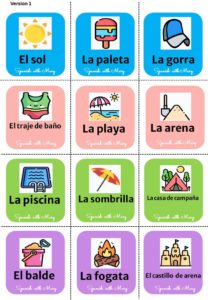 Memory game cards in Spanish for kids