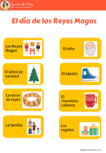Dia de Los Reyes Magos Vocabulary Sheet for Spanish for Kids